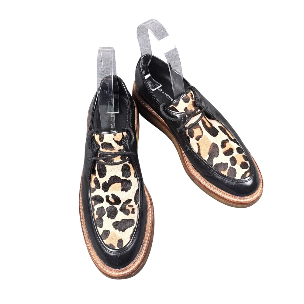 Pour La Victoire Oxford Platform Shoes Leather Leopard Pony Hair Dark Academia